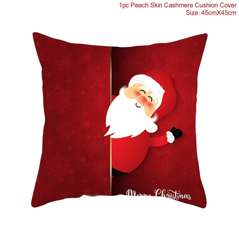 KTX-928467 Christmas-Themed Linen Pillowcase for Sofa Decoration - Red & Green, 45x45cm