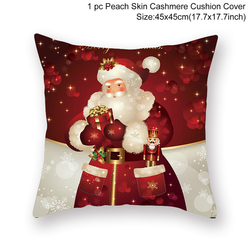 KTX-928467 Christmas-Themed Linen Pillowcase for Sofa Decoration - Red & Green, 45x45cm