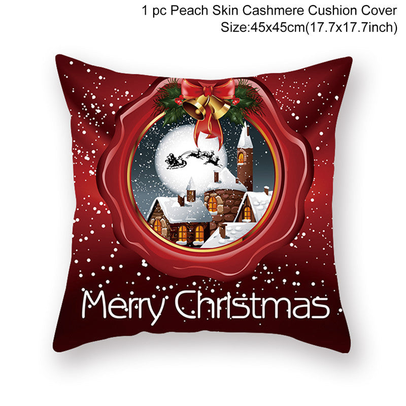 KTX-928467 Christmas-Themed Linen Pillowcase for Sofa Decoration - Red & Green, 45x45cm