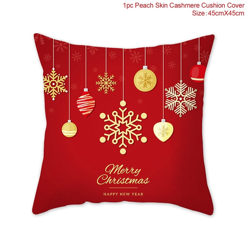 KTX-928467 Christmas-Themed Linen Pillowcase for Sofa Decoration - Red & Green, 45x45cm
