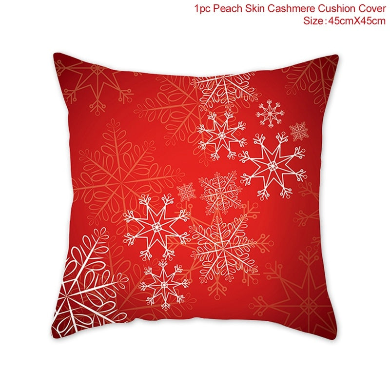 KTX-928467 Christmas-Themed Linen Pillowcase for Sofa Decoration - Red & Green, 45x45cm