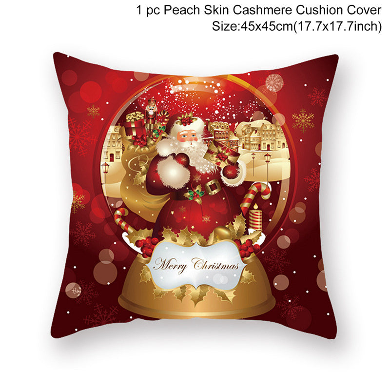 KTX-928467 Christmas-Themed Linen Pillowcase for Sofa Decoration - Red & Green, 45x45cm