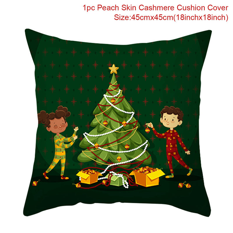 KTX-928467 Christmas-Themed Linen Pillowcase for Sofa Decoration - Red & Green, 45x45cm