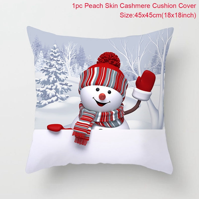 KTX-928467 Christmas-Themed Linen Pillowcase for Sofa Decoration - Red & Green, 45x45cm
