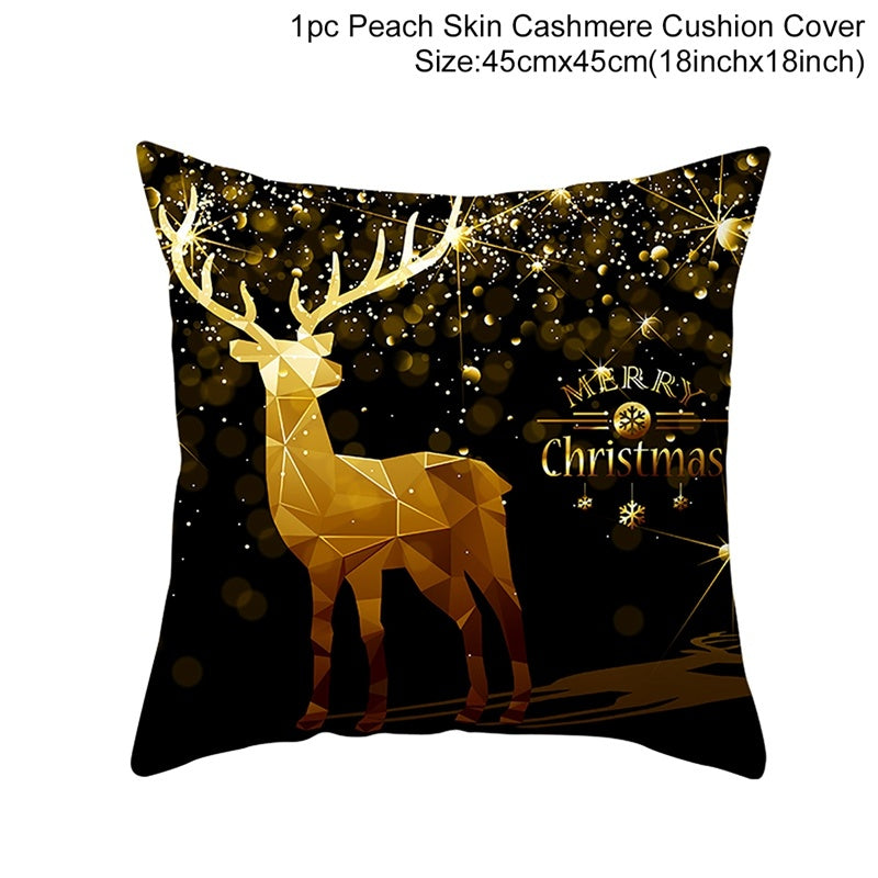 KTX-928467 Christmas-Themed Linen Pillowcase for Sofa Decoration - Red & Green, 45x45cm