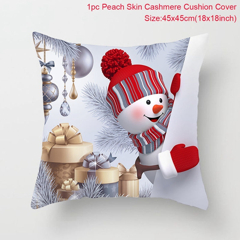 KTX-928467 Christmas-Themed Linen Pillowcase for Sofa Decoration - Red & Green, 45x45cm