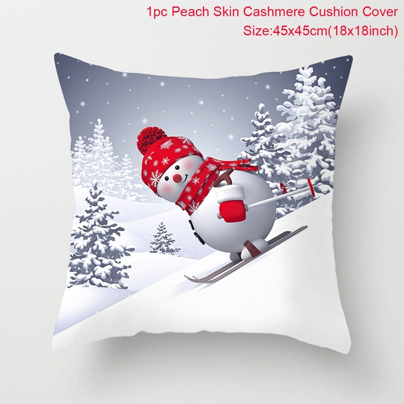 KTX-928467 Christmas-Themed Linen Pillowcase for Sofa Decoration - Red & Green, 45x45cm