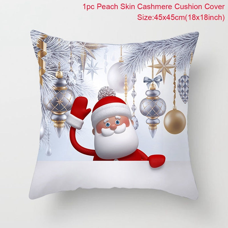 KTX-928467 Christmas-Themed Linen Pillowcase for Sofa Decoration - Red & Green, 45x45cm