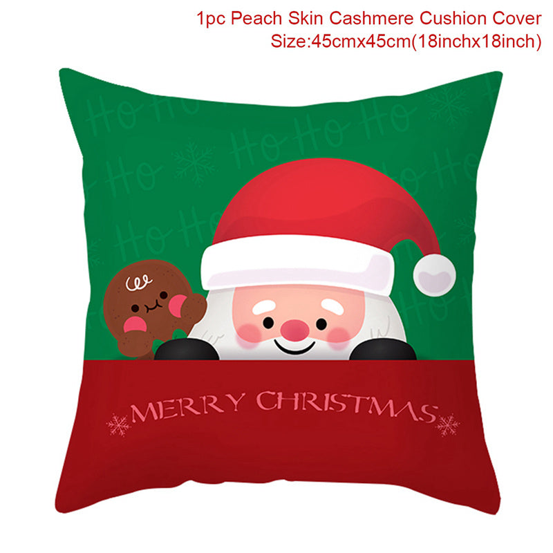 KTX-928467 Christmas-Themed Linen Pillowcase for Sofa Decoration - Red & Green, 45x45cm