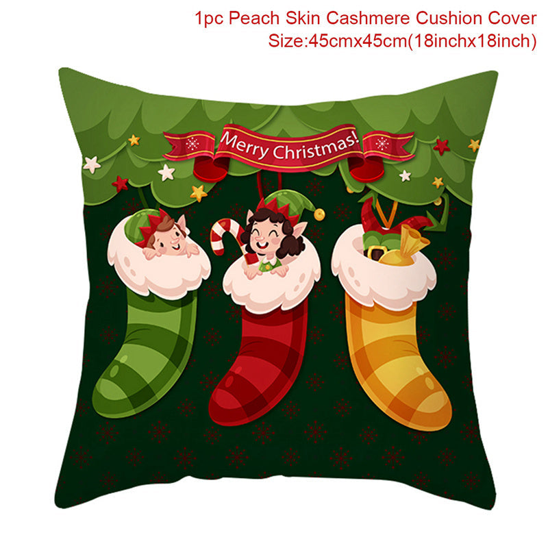 KTX-928467 Christmas-Themed Linen Pillowcase for Sofa Decoration - Red & Green, 45x45cm