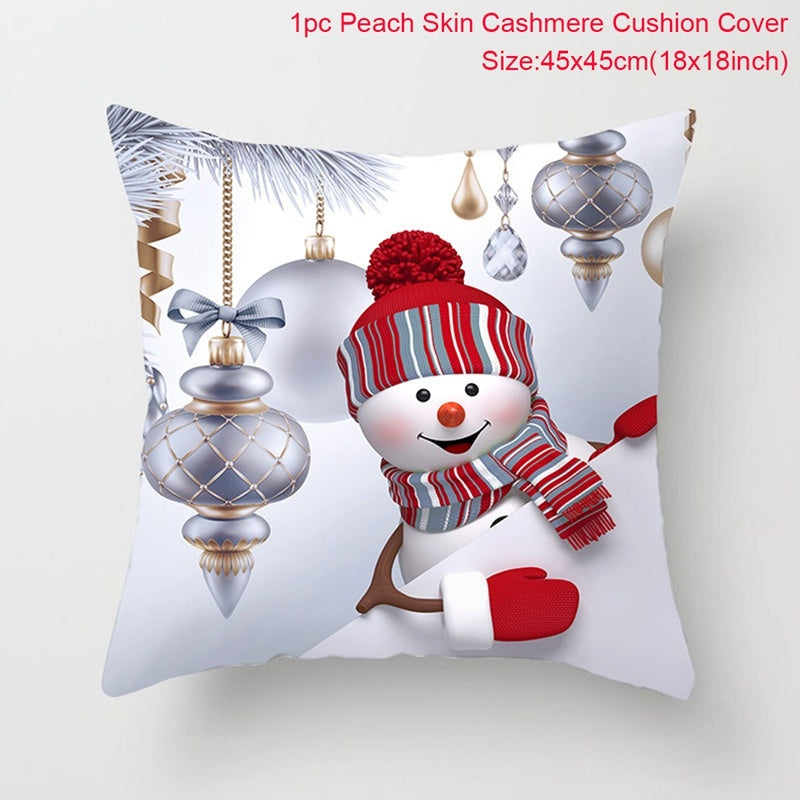 KTX-928467 Christmas-Themed Linen Pillowcase for Sofa Decoration - Red & Green, 45x45cm
