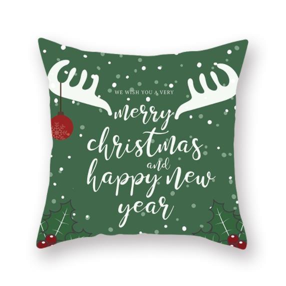 KTX-928467 Christmas-Themed Linen Pillowcase for Sofa Decoration - Red & Green, 45x45cm