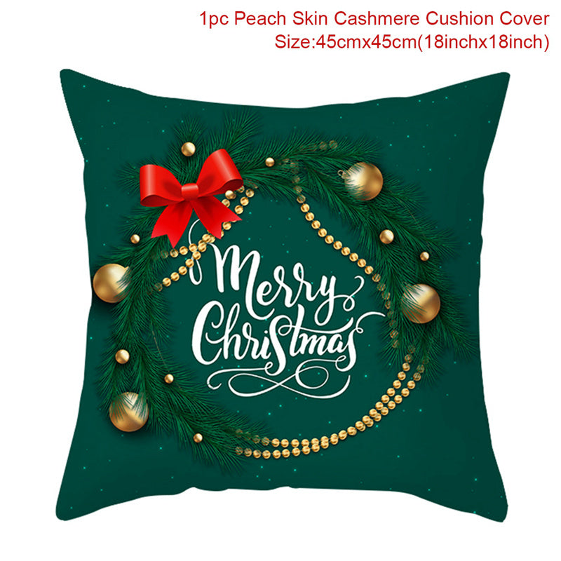 KTX-928467 Christmas-Themed Linen Pillowcase for Sofa Decoration - Red & Green, 45x45cm