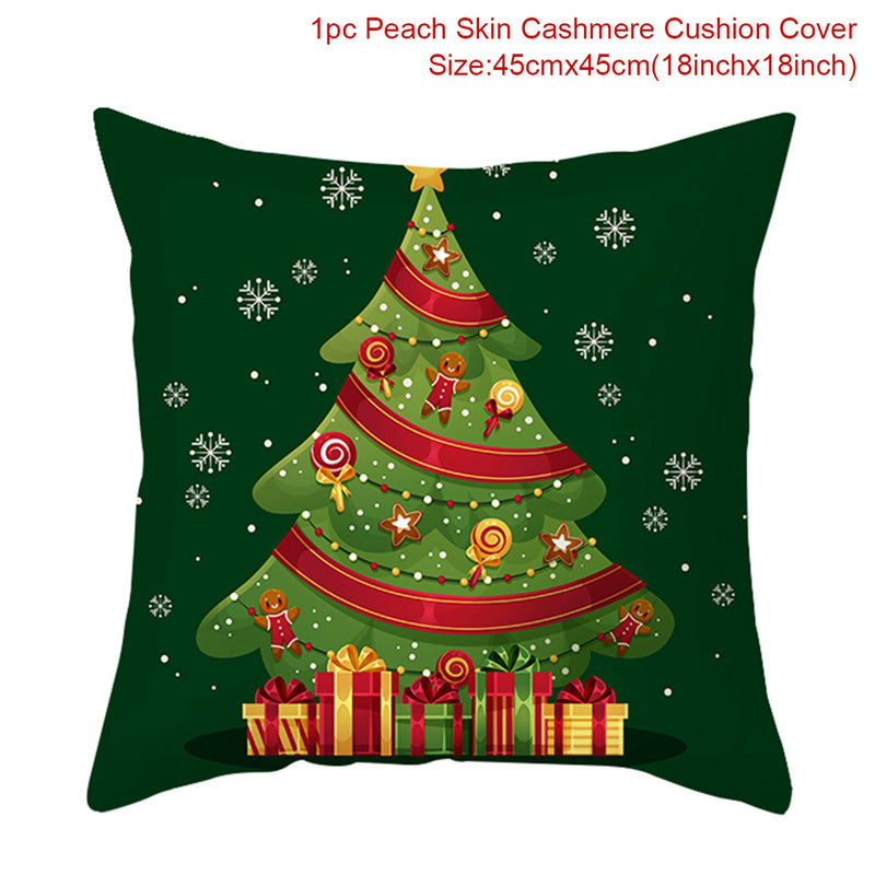 KTX-928467 Christmas-Themed Linen Pillowcase for Sofa Decoration - Red & Green, 45x45cm