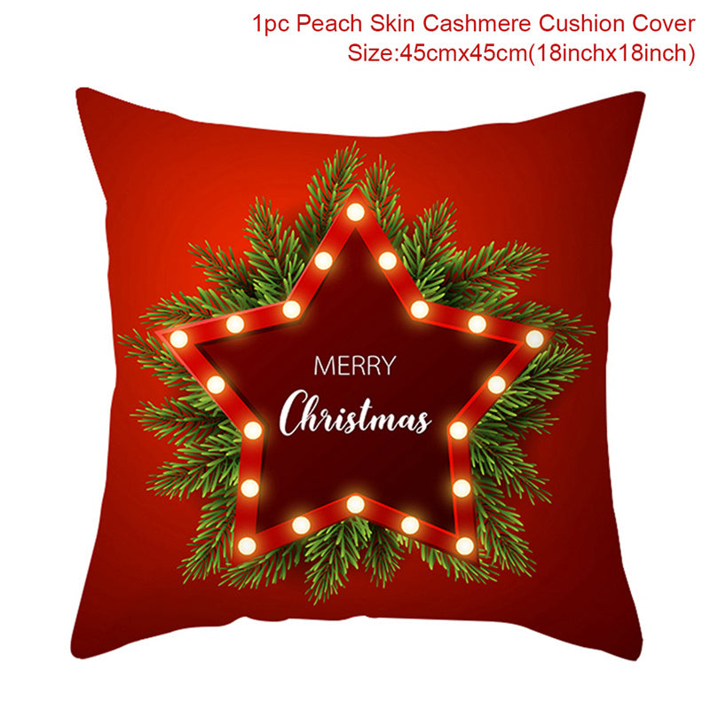 KTX-928467 Christmas-Themed Linen Pillowcase for Sofa Decoration - Red & Green, 45x45cm