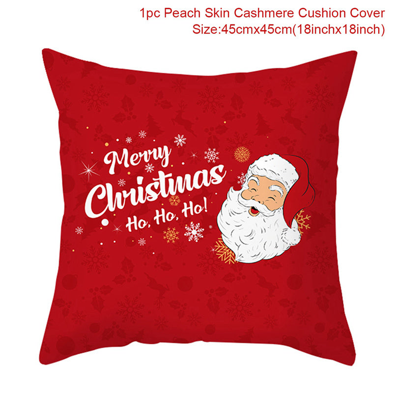 KTX-928467 Christmas-Themed Linen Pillowcase for Sofa Decoration - Red & Green, 45x45cm