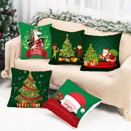 KTX-928467 Christmas-Themed Linen Pillowcase for Sofa Decoration - Red & Green, 45x45cm