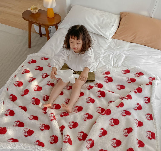 KTX-928659 Reversible Lamb Velvet Blanket for Kids - Cozy Cartoon Designs in Various Colors and Sizes