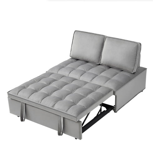 KTX-928979 Convertible Velvet Sofa Bed with Detachable Backs, Space-Saving Double Seat in Grey