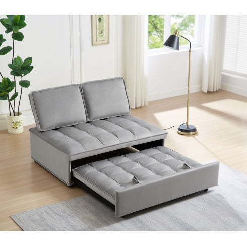 KTX-928979 Convertible Velvet Sofa Bed with Detachable Backs, Space-Saving Double Seat in Grey