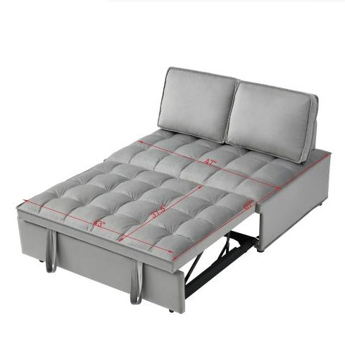 KTX-928979 Convertible Velvet Sofa Bed with Detachable Backs, Space-Saving Double Seat in Grey