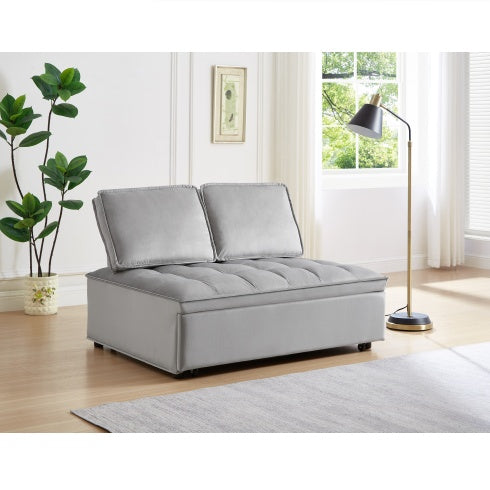 KTX-928979 Convertible Velvet Sofa Bed with Detachable Backs, Space-Saving Double Seat in Grey