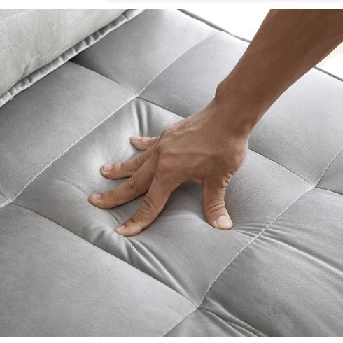 KTX-928979 Convertible Velvet Sofa Bed with Detachable Backs, Space-Saving Double Seat in Grey