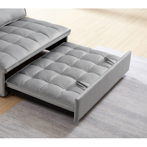 KTX-928979 Convertible Velvet Sofa Bed with Detachable Backs, Space-Saving Double Seat in Grey