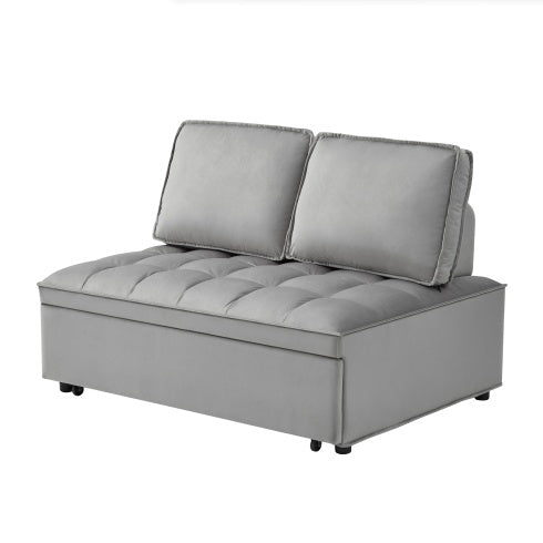 KTX-928979 Convertible Velvet Sofa Bed with Detachable Backs, Space-Saving Double Seat in Grey