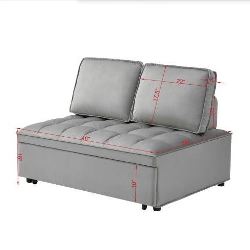 KTX-928979 Convertible Velvet Sofa Bed with Detachable Backs, Space-Saving Double Seat in Grey