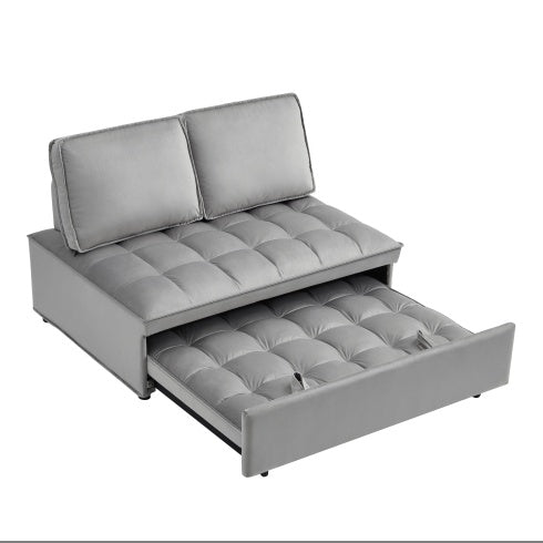 KTX-928979 Convertible Velvet Sofa Bed with Detachable Backs, Space-Saving Double Seat in Grey