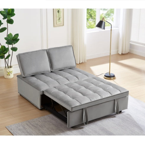 KTX-928979 Convertible Velvet Sofa Bed with Detachable Backs, Space-Saving Double Seat in Grey