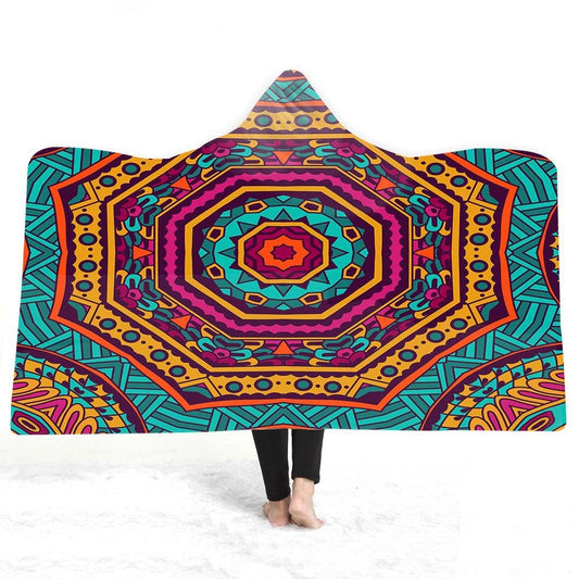 KTX-929491 Geometric 3D Digital Printing Hooded Cloak Blanket - Polyester Fiber, Multiple Sizes