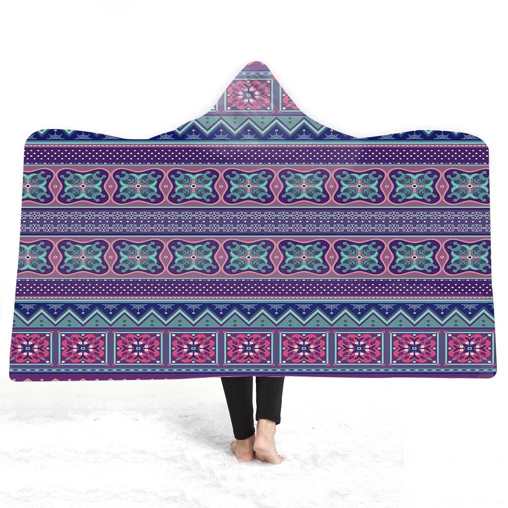 KTX-929491 Geometric 3D Digital Printing Hooded Cloak Blanket - Polyester Fiber, Multiple Sizes
