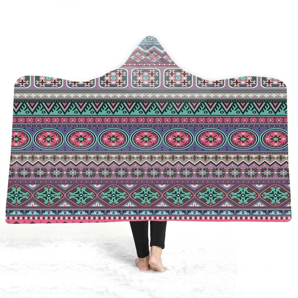 KTX-929491 Geometric 3D Digital Printing Hooded Cloak Blanket - Polyester Fiber, Multiple Sizes