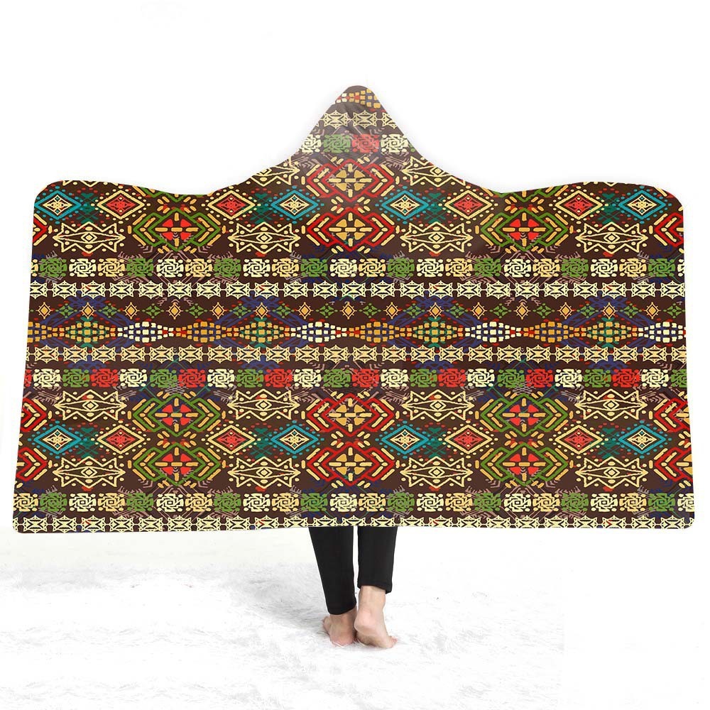KTX-929491 Geometric 3D Digital Printing Hooded Cloak Blanket - Polyester Fiber, Multiple Sizes