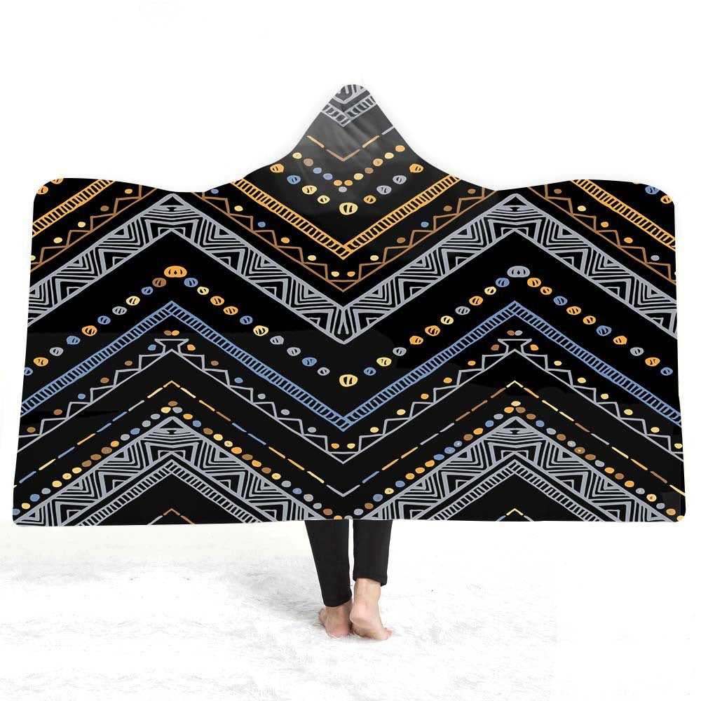 KTX-929491 Geometric 3D Digital Printing Hooded Cloak Blanket - Polyester Fiber, Multiple Sizes