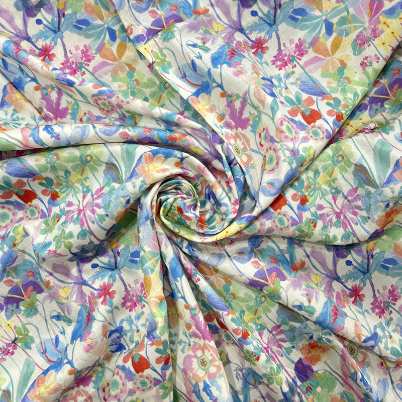 KTX-929491 Jade Bay Digital Print Cotton Cheongsam Dress Fabric - 1m Satin Weave