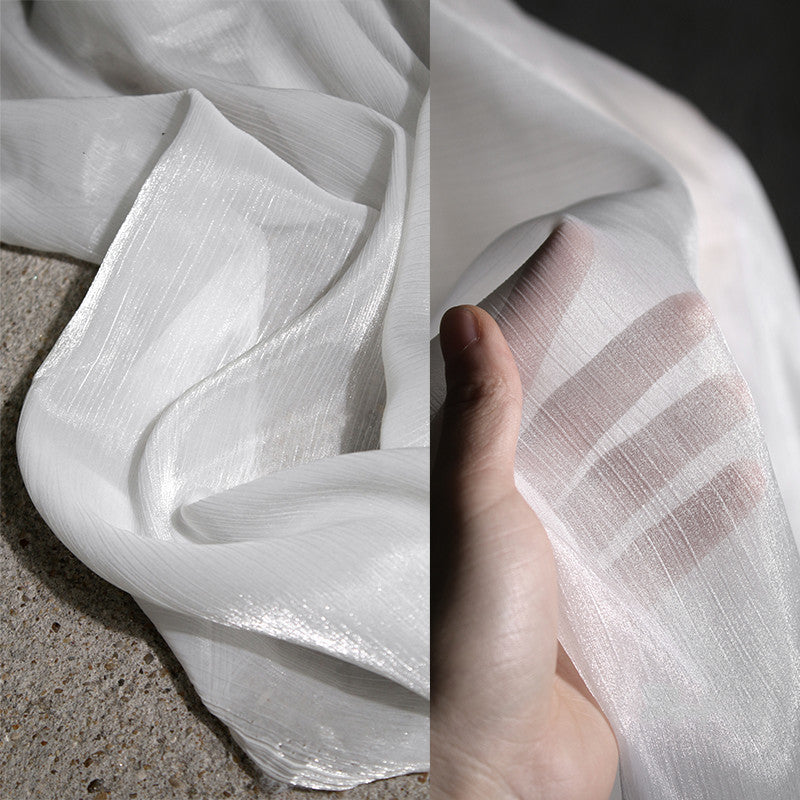 KTX-930643 White Shiny Mesh Yarn Fabric for Clothing Design - 155cm x 50cm Roll