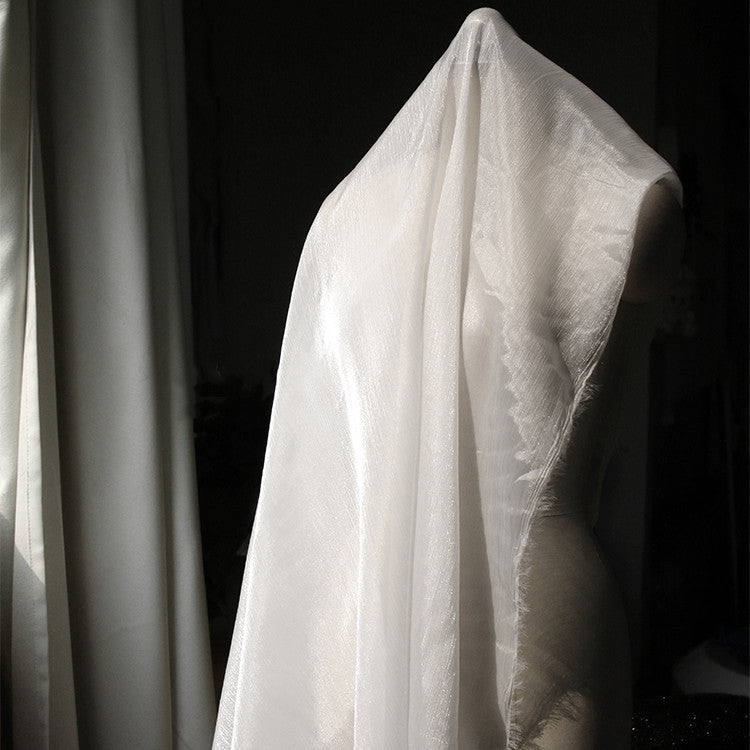 KTX-930643 White Shiny Mesh Yarn Fabric for Clothing Design - 155cm x 50cm Roll