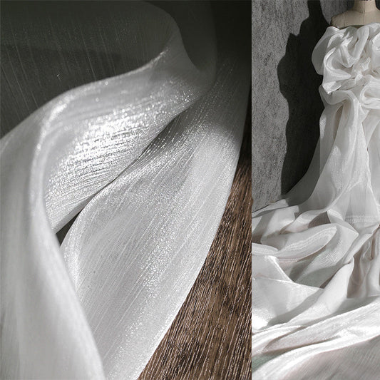 KTX-930643 White Shiny Mesh Yarn Fabric for Clothing Design - 155cm x 50cm Roll