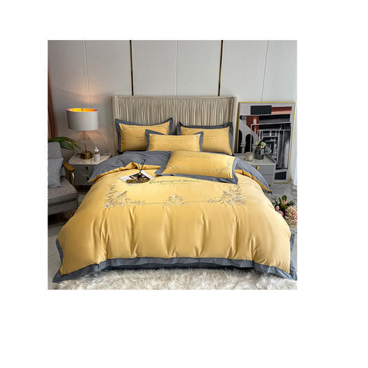 KTX-931283 Pure Cotton Embroidered Bedding Set, 4-Piece Collection, Various Colors and Sizes Available