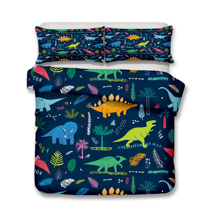 KTX-931795 Cartoon Dinosaur Themed Bedding Quilt Set with Duvet Cover and Pillowcases, Multiple Sizes Available