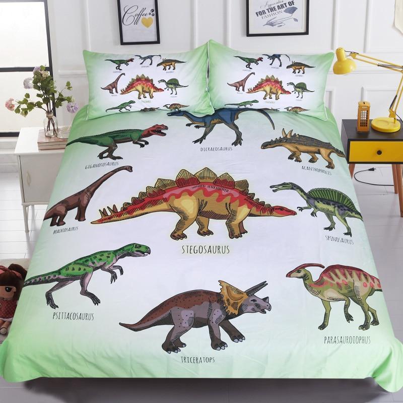 KTX-931795 Cartoon Dinosaur Themed Bedding Quilt Set with Duvet Cover and Pillowcases, Multiple Sizes Available
