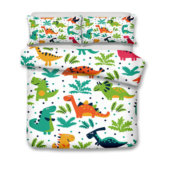 KTX-931795 Cartoon Dinosaur Themed Bedding Quilt Set with Duvet Cover and Pillowcases, Multiple Sizes Available