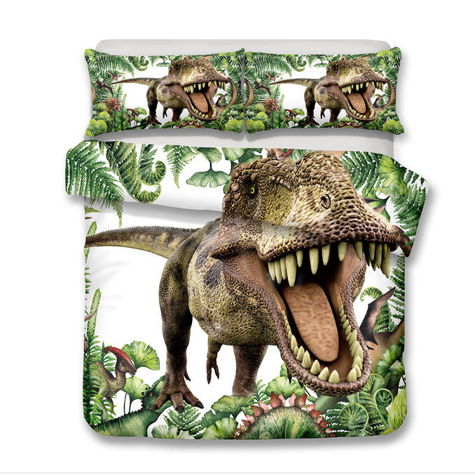 KTX-931795 Cartoon Dinosaur Themed Bedding Quilt Set with Duvet Cover and Pillowcases, Multiple Sizes Available