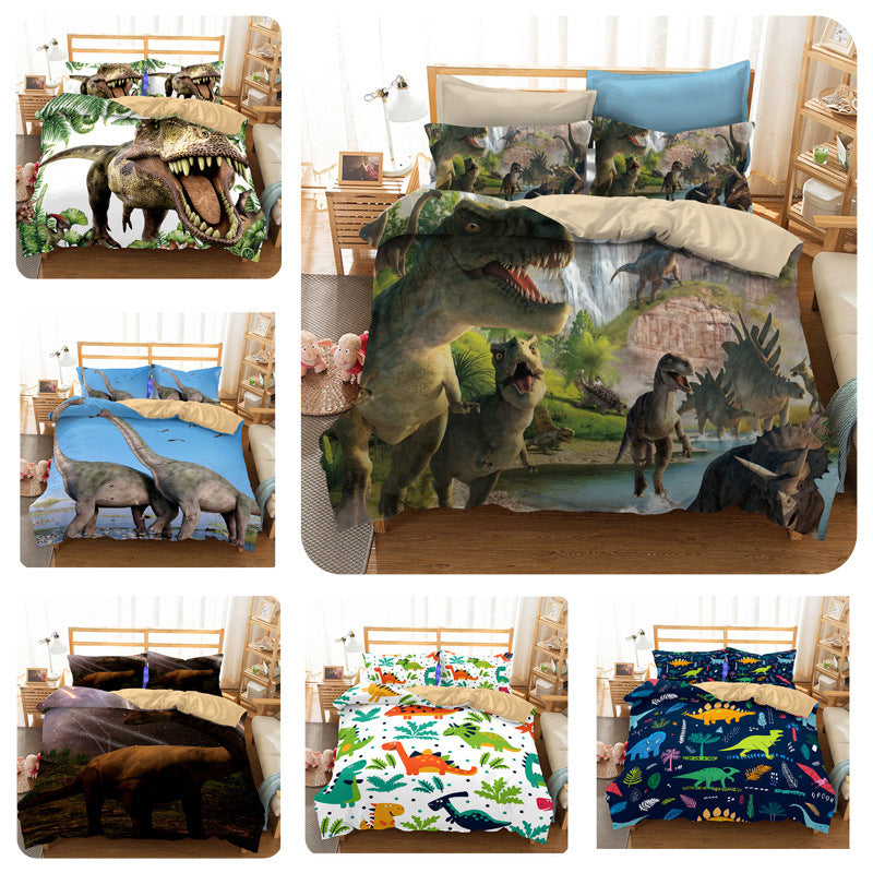 KTX-931795 Cartoon Dinosaur Themed Bedding Quilt Set with Duvet Cover and Pillowcases, Multiple Sizes Available