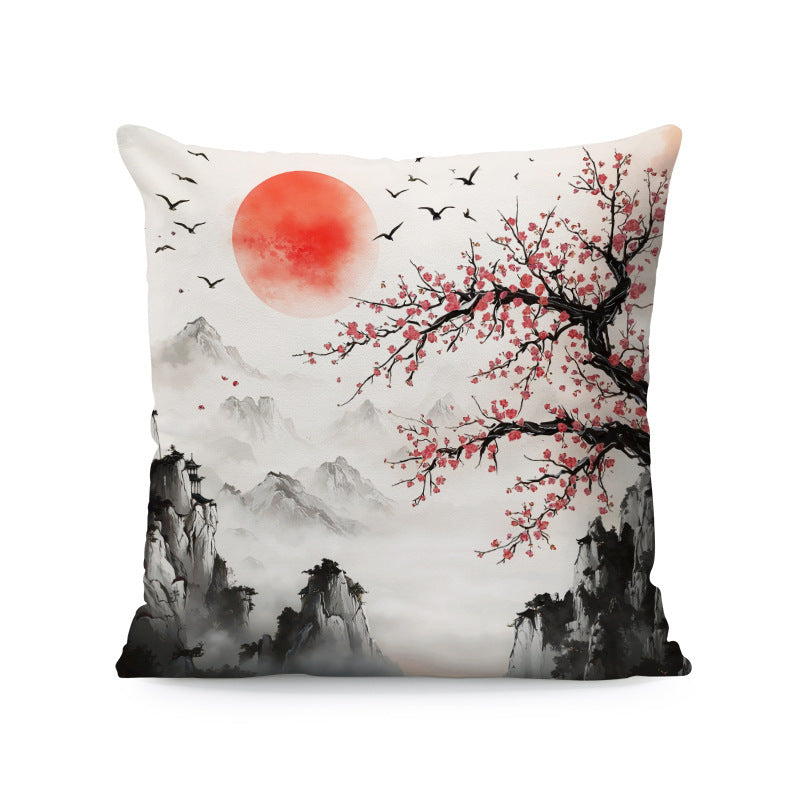 KTX-933011 Nordic Style Ink-Painting Plum Blossom Yellow Flower Cushion Cover 45x45cm