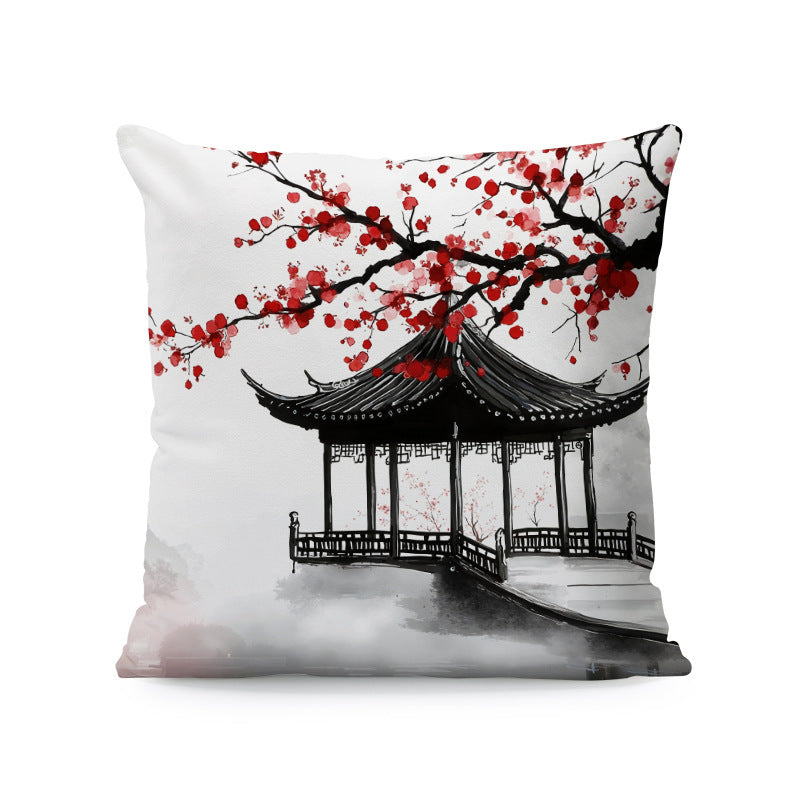KTX-933011 Nordic Style Ink-Painting Plum Blossom Yellow Flower Cushion Cover 45x45cm
