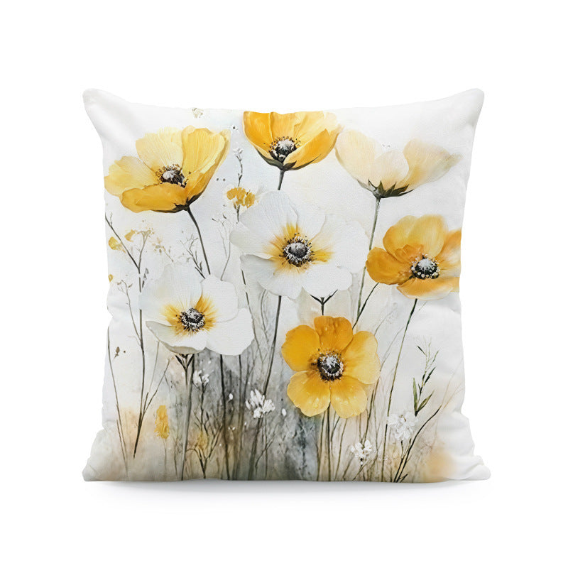 KTX-933011 Nordic Style Ink-Painting Plum Blossom Yellow Flower Cushion Cover 45x45cm